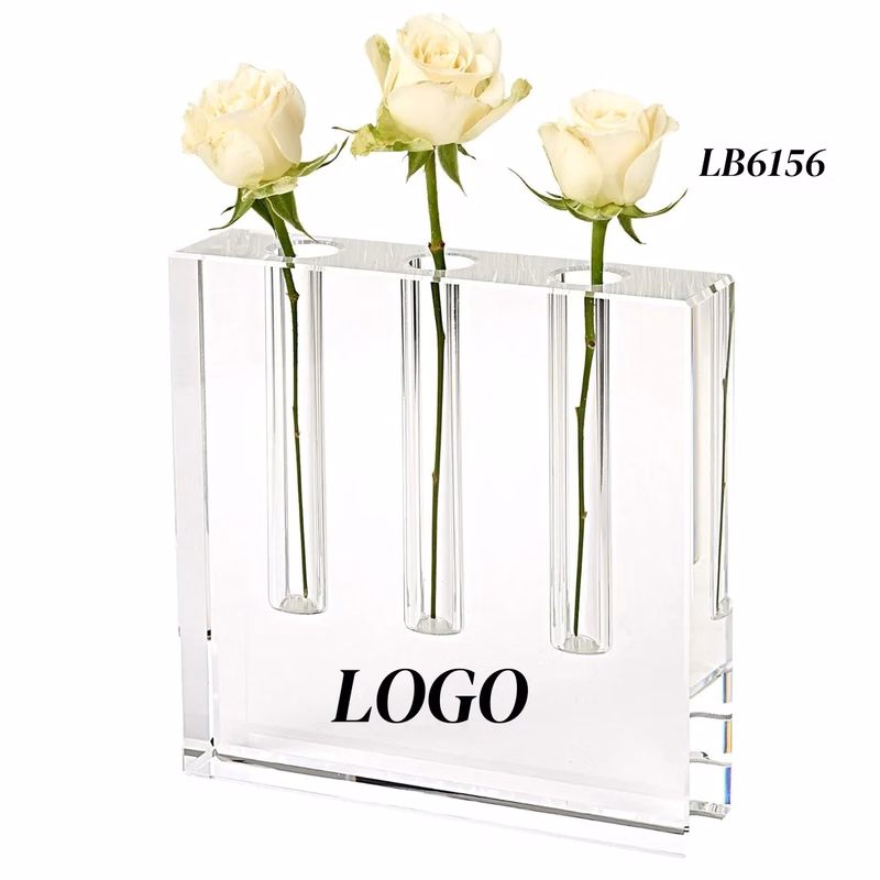 Block Square Crystal Bud Vase with 3 Holes 7"