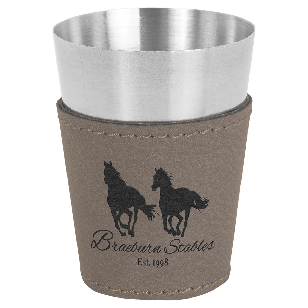 2oz. Gray Leatherette & Stainless Steel Shot Glass 1