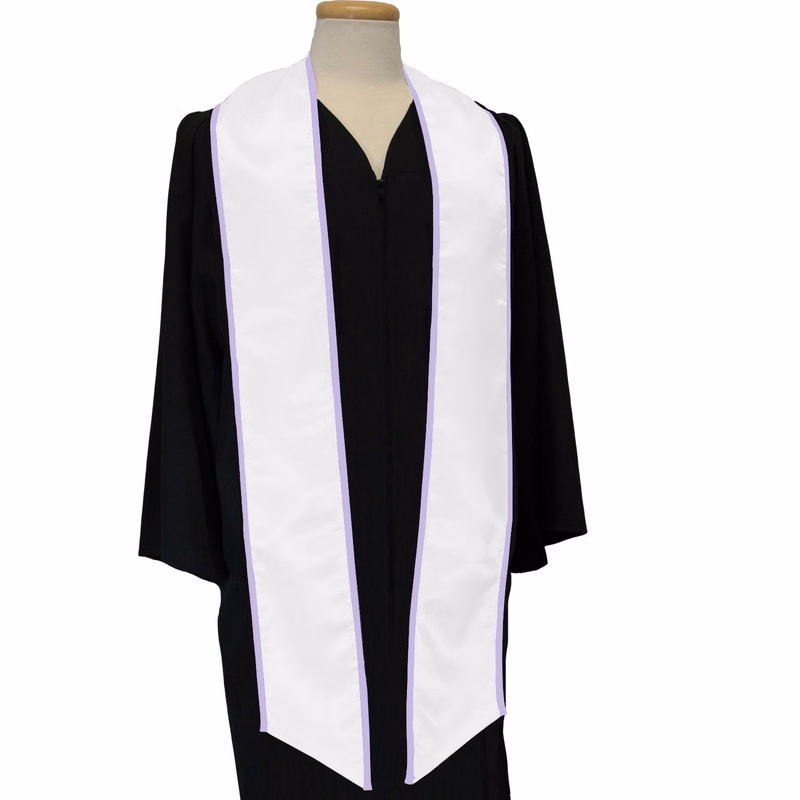 White 84" Graduation Stole with Lavender Binding