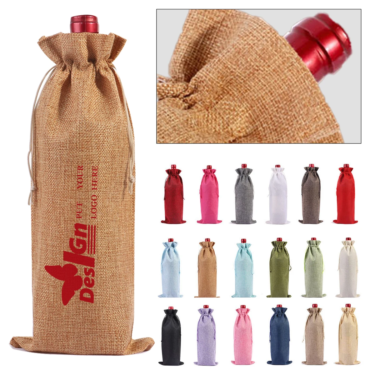 Burlap Drawstring Wine Bottle Bag 1