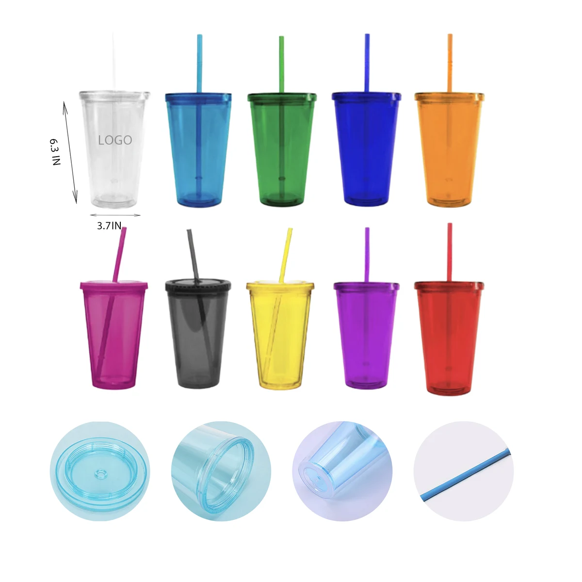 MOQ 10 PCS 16oz Transparent Plastic Straw Cup 1