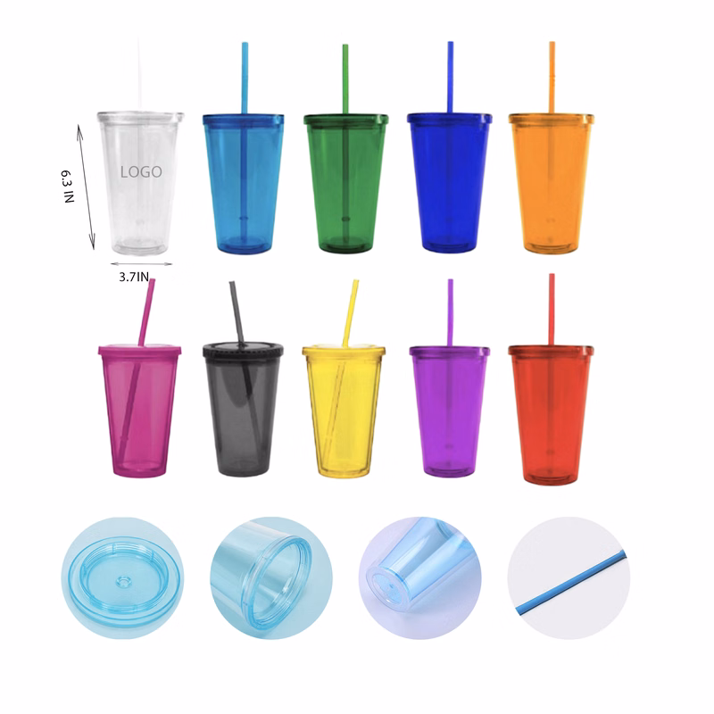 MOQ 10 PCS 16oz Transparent Plastic Straw Cup