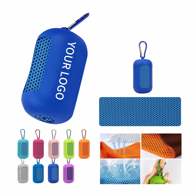 Quick Dry Polyester Towel with Carabiner Clip for Outdoor Ac