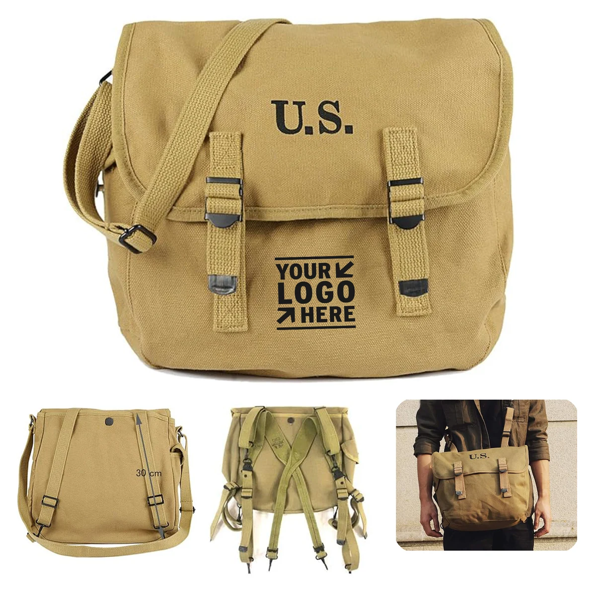 US Army M1936 Vintage Messenger Lightweight Canvas WWII Shoulder Military Bag 1