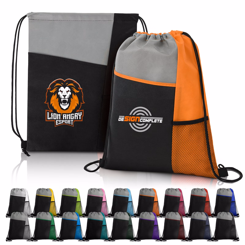Tri-Colored Mesh Pocket Drawstring Backpack (Ocean)