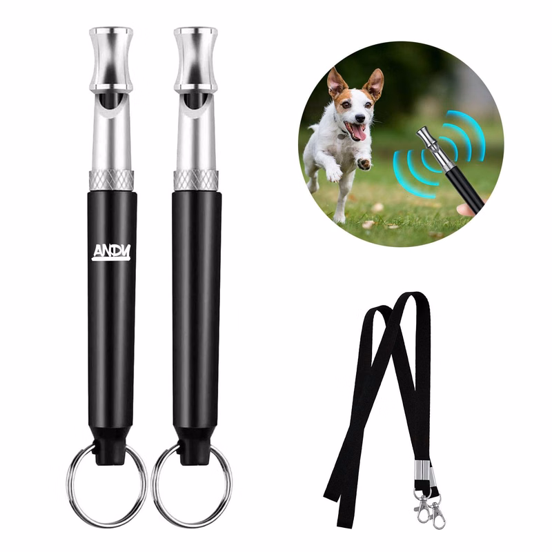 2-Pack Black Dog Whistle and Lanyard Set