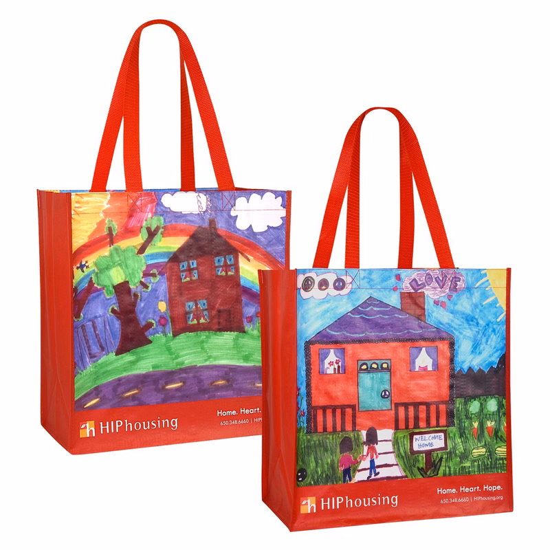 Custom Full-Color Laminated Woven Promotional Tote Bag 13"x14"x8"