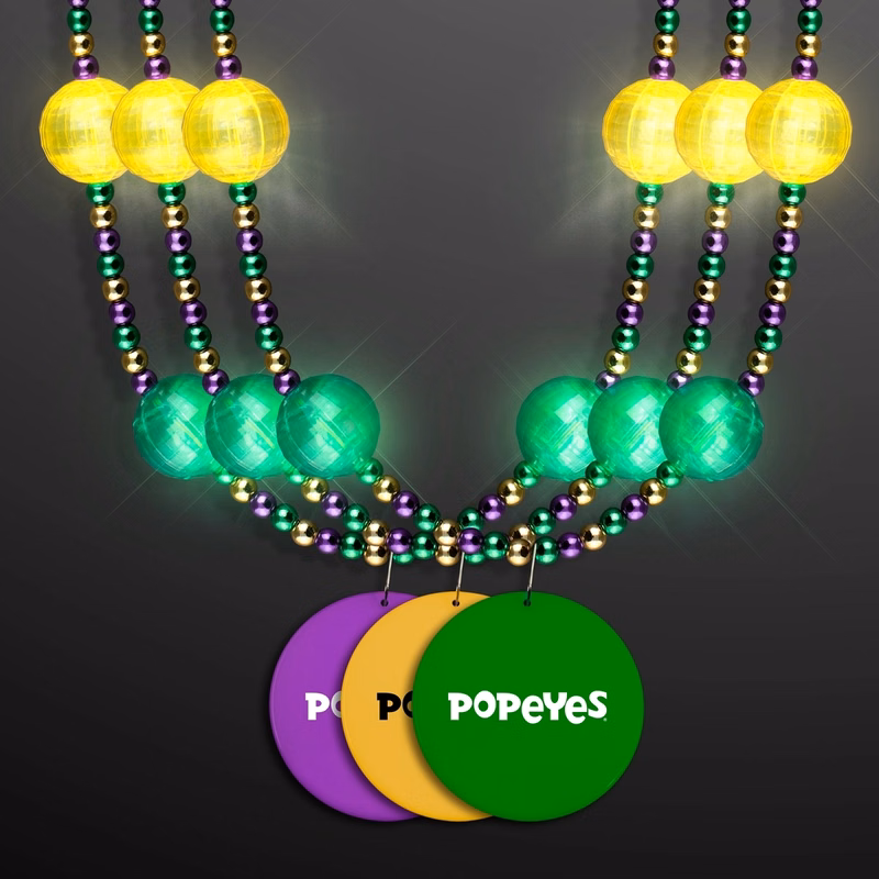 Mardi Gras Jewelry LED Beads Necklace with Medallion