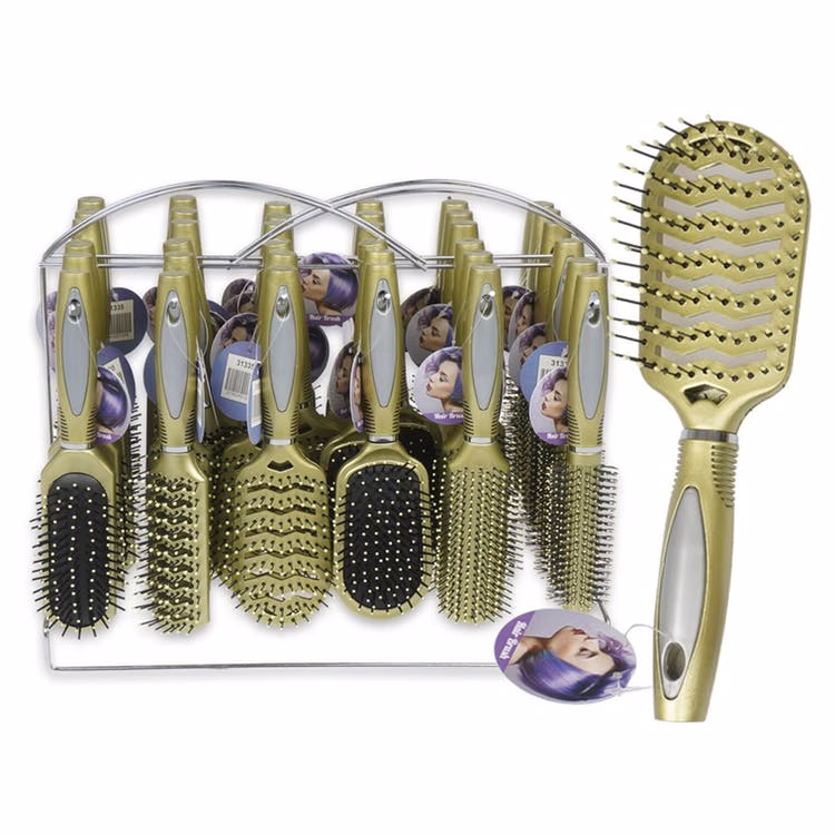 10" Hairbrush Sets - 6 Styles Lime Green Wire Rack Included