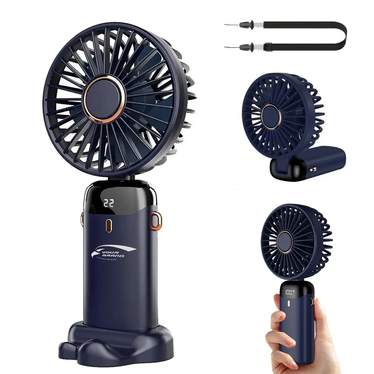USB Rechargeable with LED Display Portable Handheld Fan 1