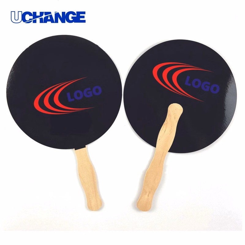 Practical Full Color Paper Fan with Wooden Handle