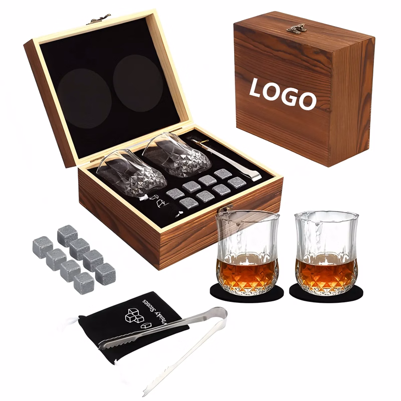 Whiskey Gift Set with Glasses and Cooling Stones