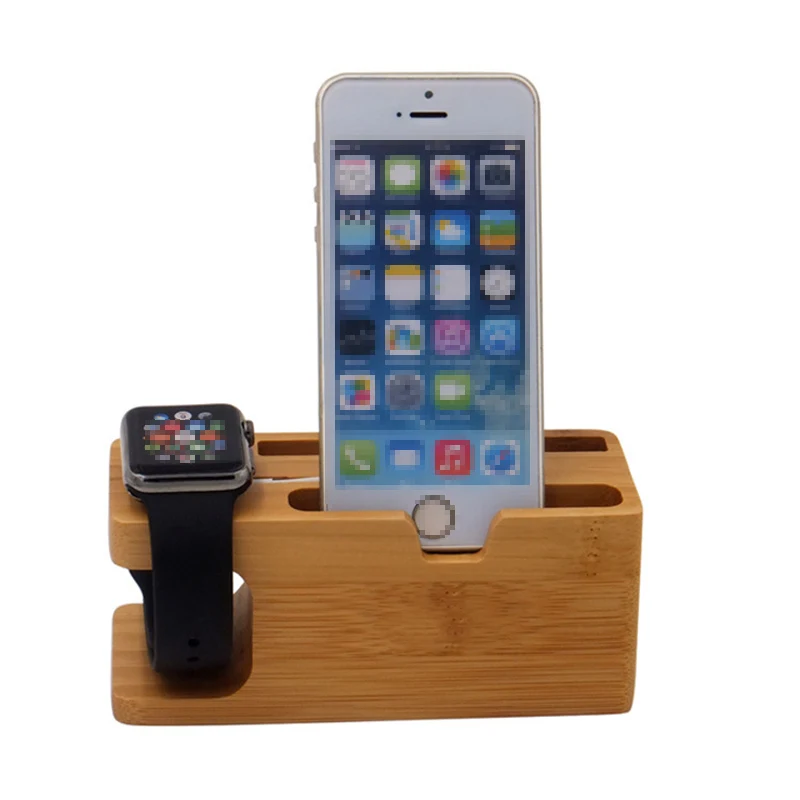Bamboo Phone Charger Dock Station Watch Bracket Cradle Stand 1