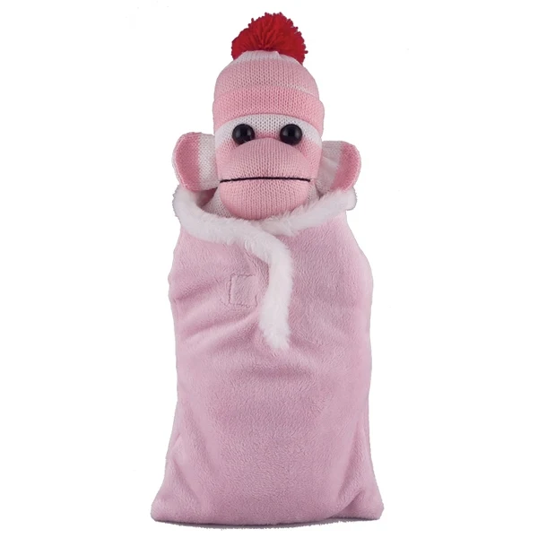 Pink Sock Monkey (Plush) in Baby Sleep Bag Stuffed Animal 1