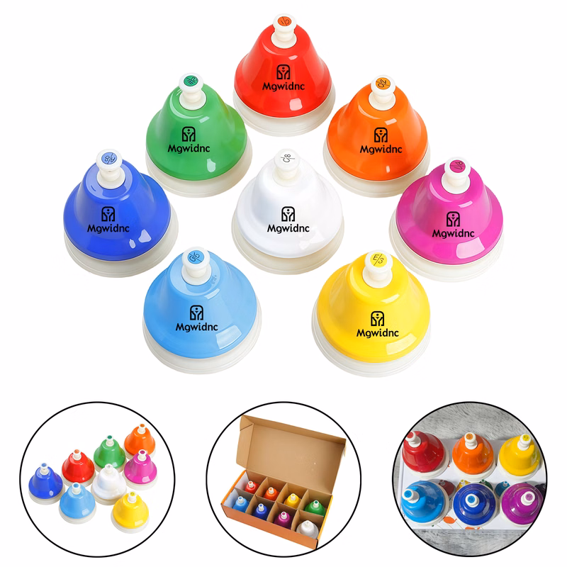 8-Piece Colorful Hand Percussion Musical Instrument Set - 8-Note Bell Chime for Kids