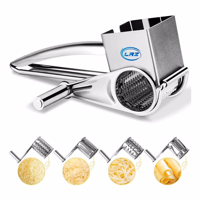 Stainless Cheese Grater ShRedder Cutter Grinder w/4 Blades