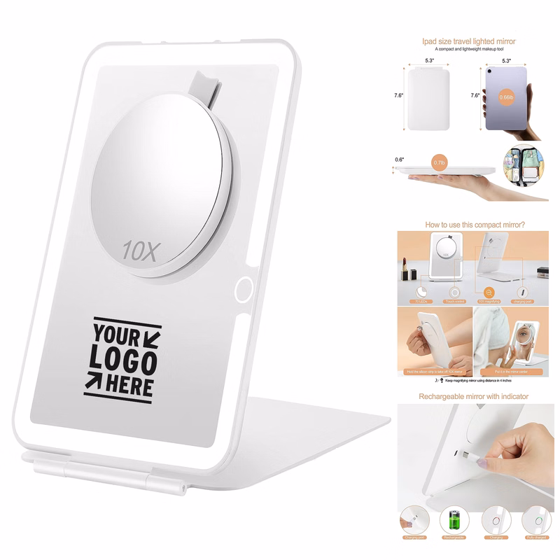 70 LEDS 3 Color Lights Rechargeable Travel Makeup Portable 10X Magnification Lighted Vanity Mirror