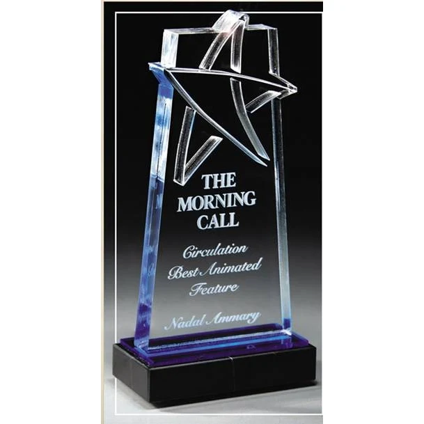 4" x 7" Deep Lasered Star Blue Mirror Acrylic Award 1