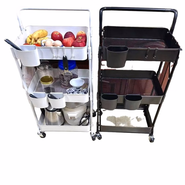 Convenient Three-Tier Movable Storage Shelf With Armrests