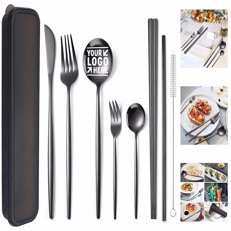 8 Pieces Stainless Steel Flatware Portable Reusable Cutlery Travel Utensils Set  
