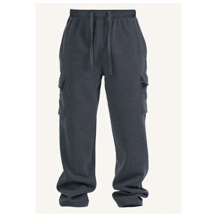 Men's Open Leg Fleece Cargo Sweatpants - Size S-XL Light Gray 1
