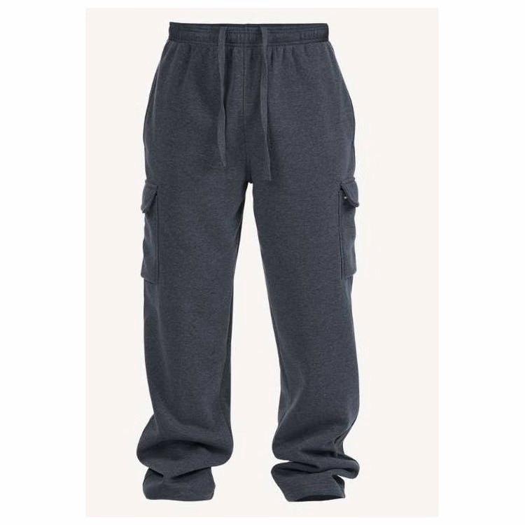 Men's Open Leg Fleece Cargo Sweatpants - Size S-XL Light Gray