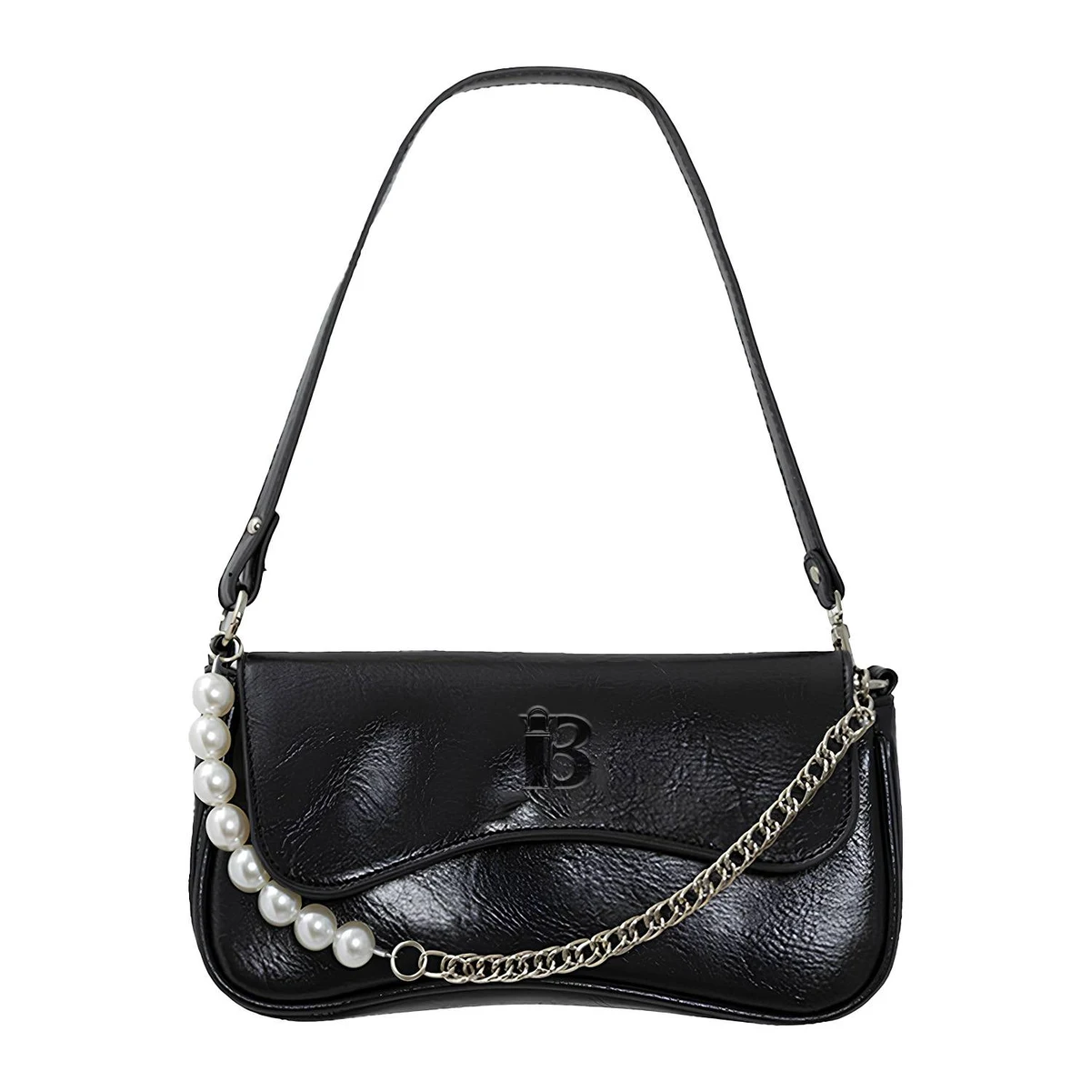 PU Leather Fashion Chain Pearl Shoulder Tote Bag 1