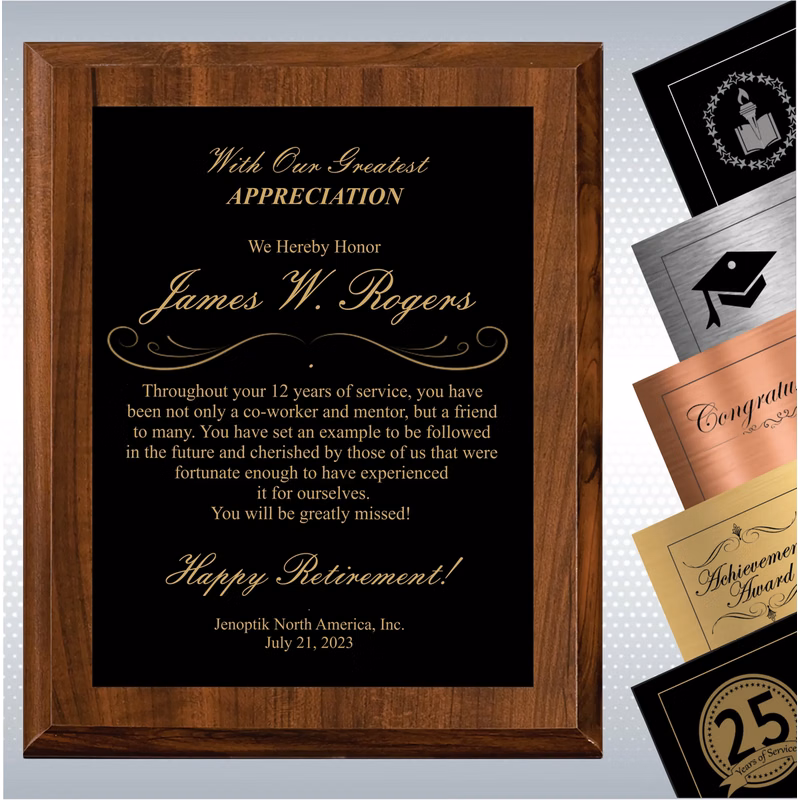 Cherry Finish Plaque Retirement Gift Award