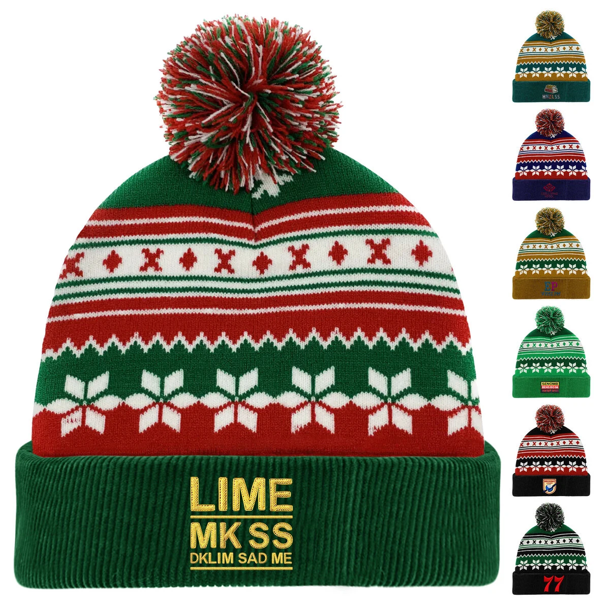 Knitted Acrylic Cuff Winter Beanie with Pom 1