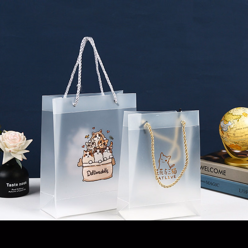 Frosted Transparent Cat-Themed Gift Bag with Twisted Handle