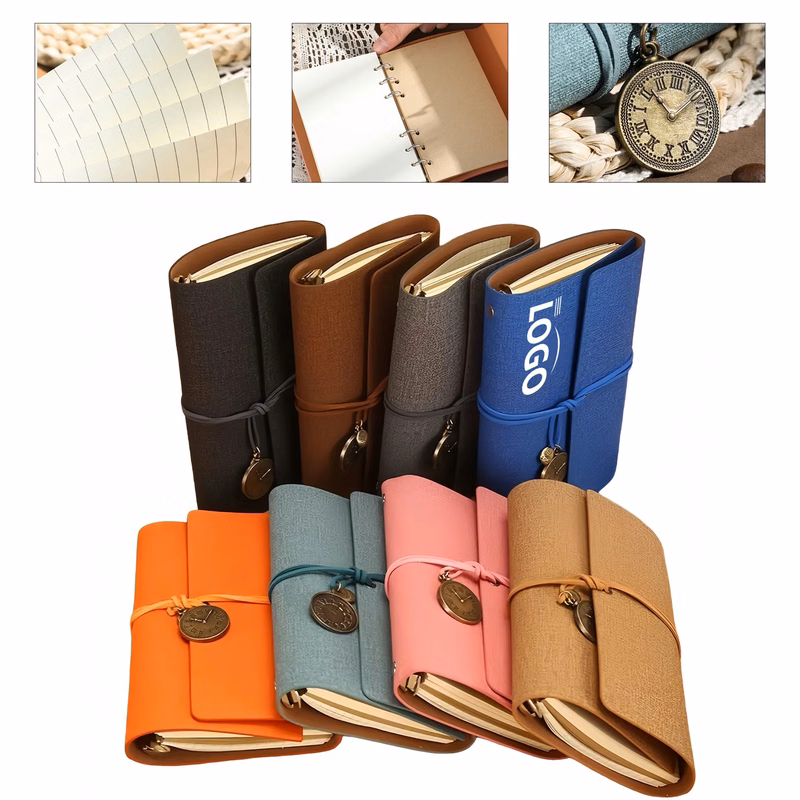 A6 Faux Leather Travel Journal, Refillable Vintage Notebook