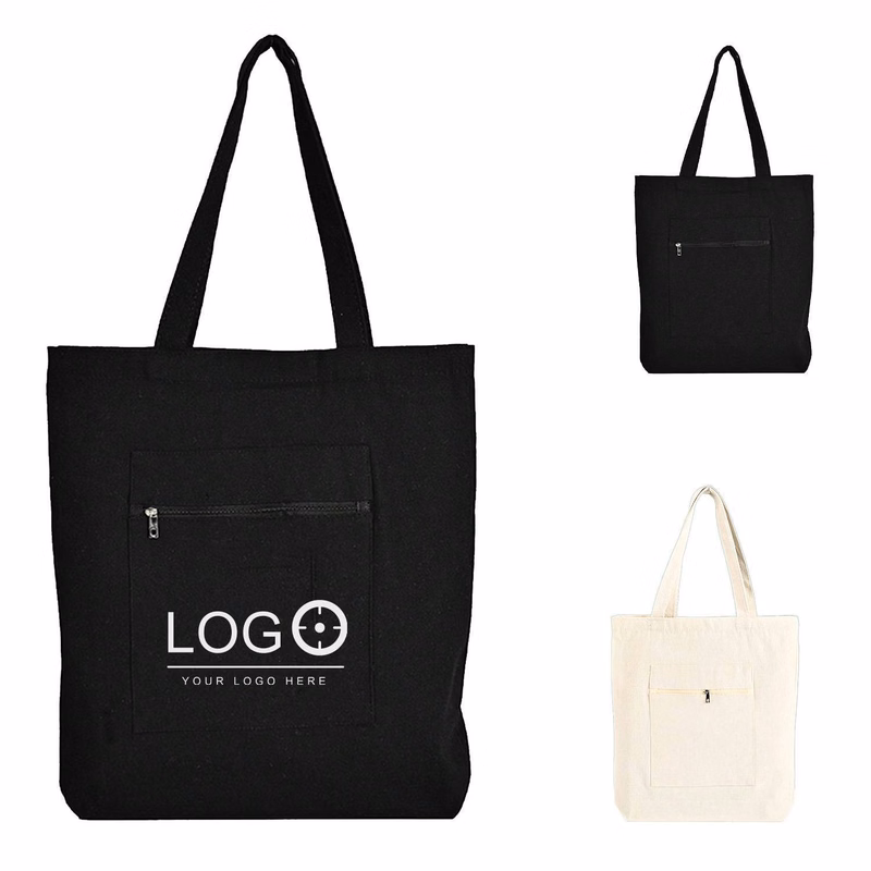 Zippered Pocket Canvas Tote Bag