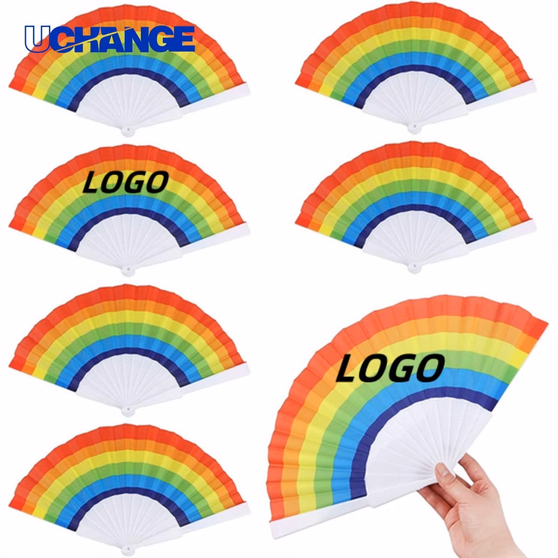 Rainbow Plastic Hand Fan