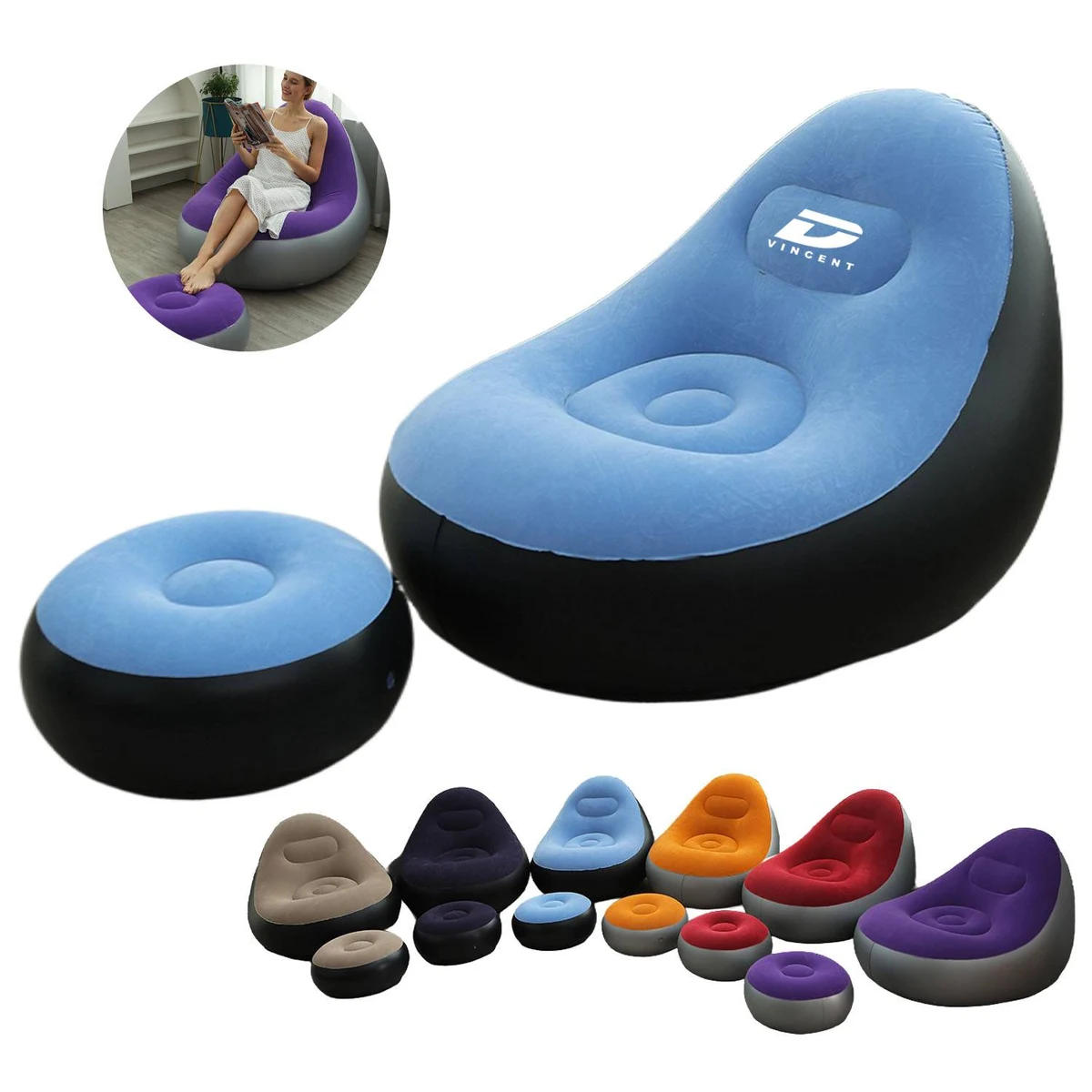 Foldable Inflatable Flocked PVC Sofa 1