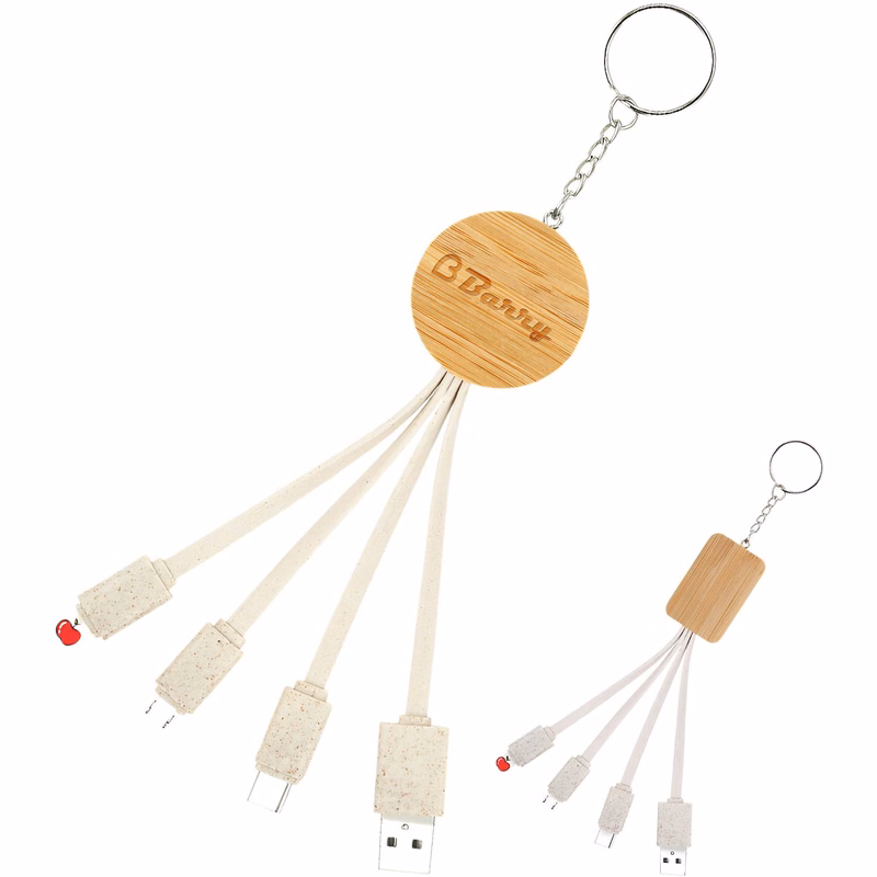 3-in-1 Bamboo Charging Cable w/ Keychain