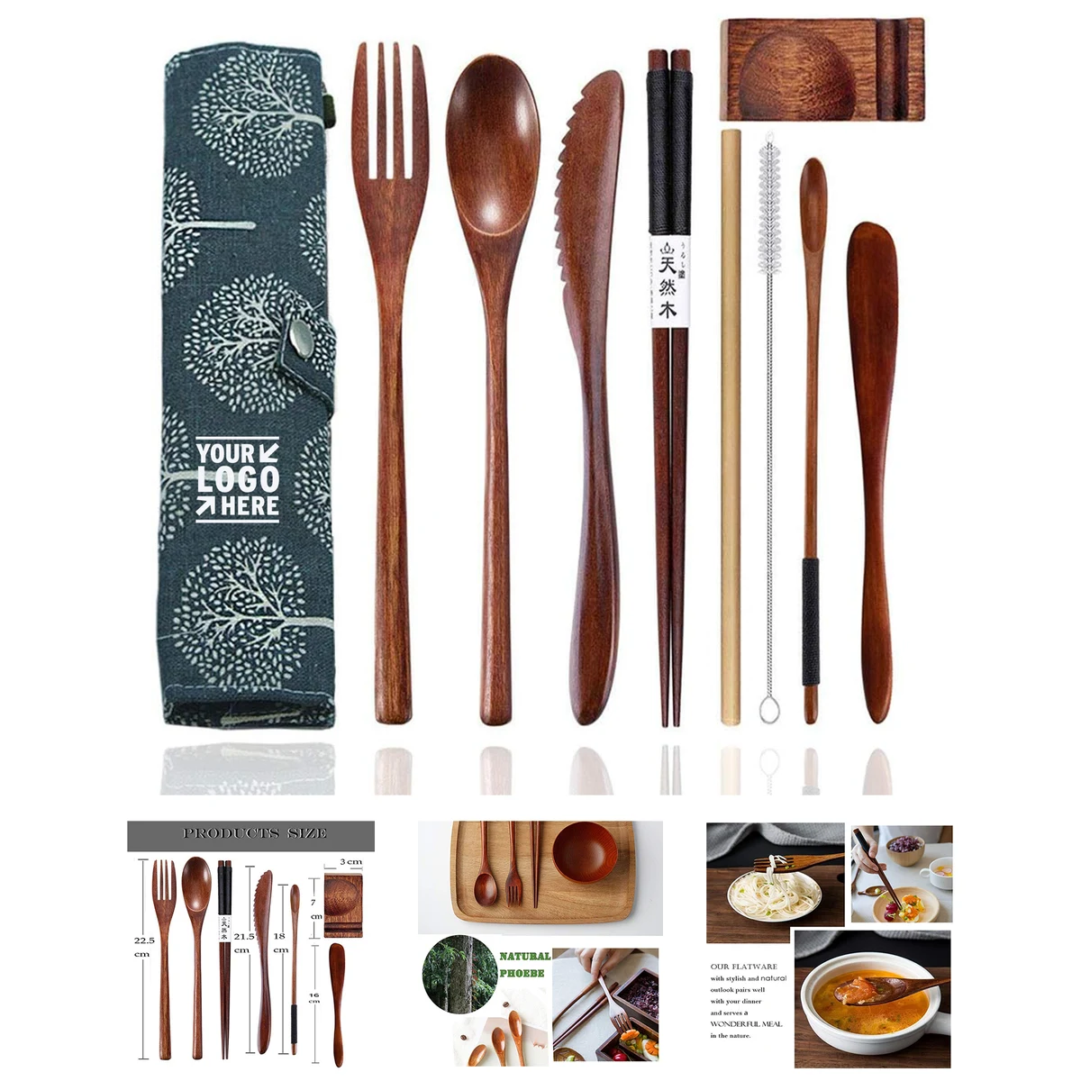9 Pieces Wood Flatware Set 1