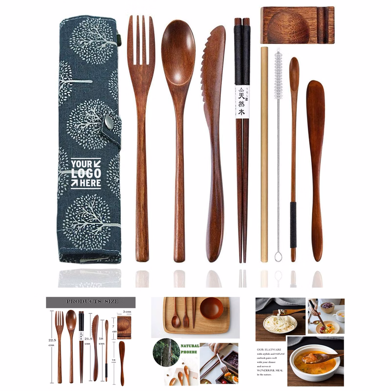9 Pieces Wood Flatware Set