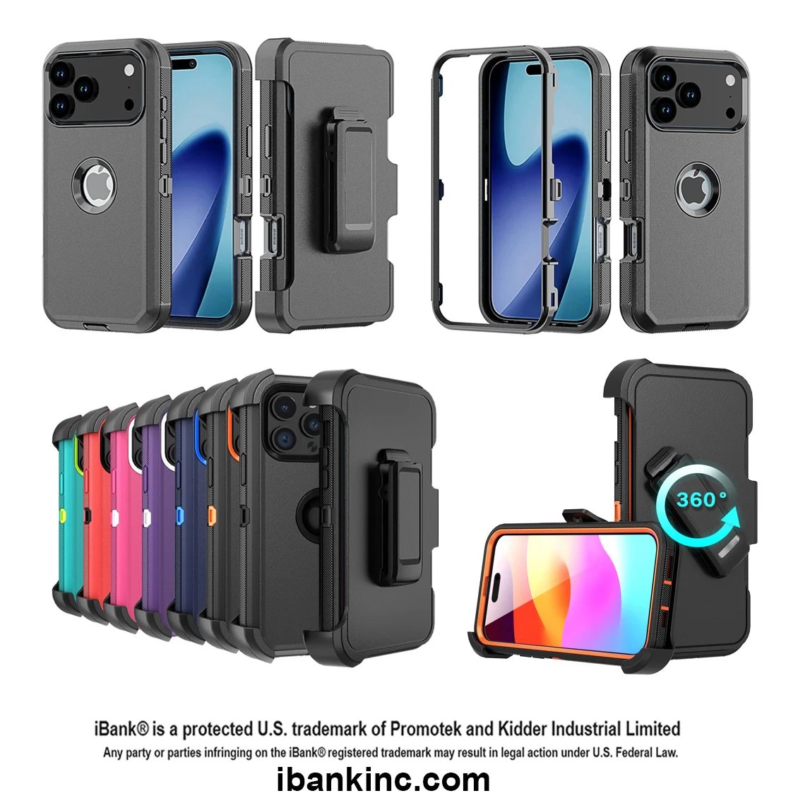 iBank ® Shockproof Case compatible with iPhone 17/16/15/14 Pro Max Air + Belt Clip. Free Shipping 1