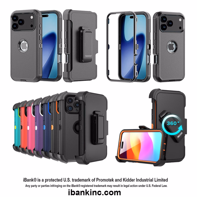 iBank ® Shockproof Case compatible with iPhone 17/16/15/14 Pro Max Air + Belt Clip. Free Shipping