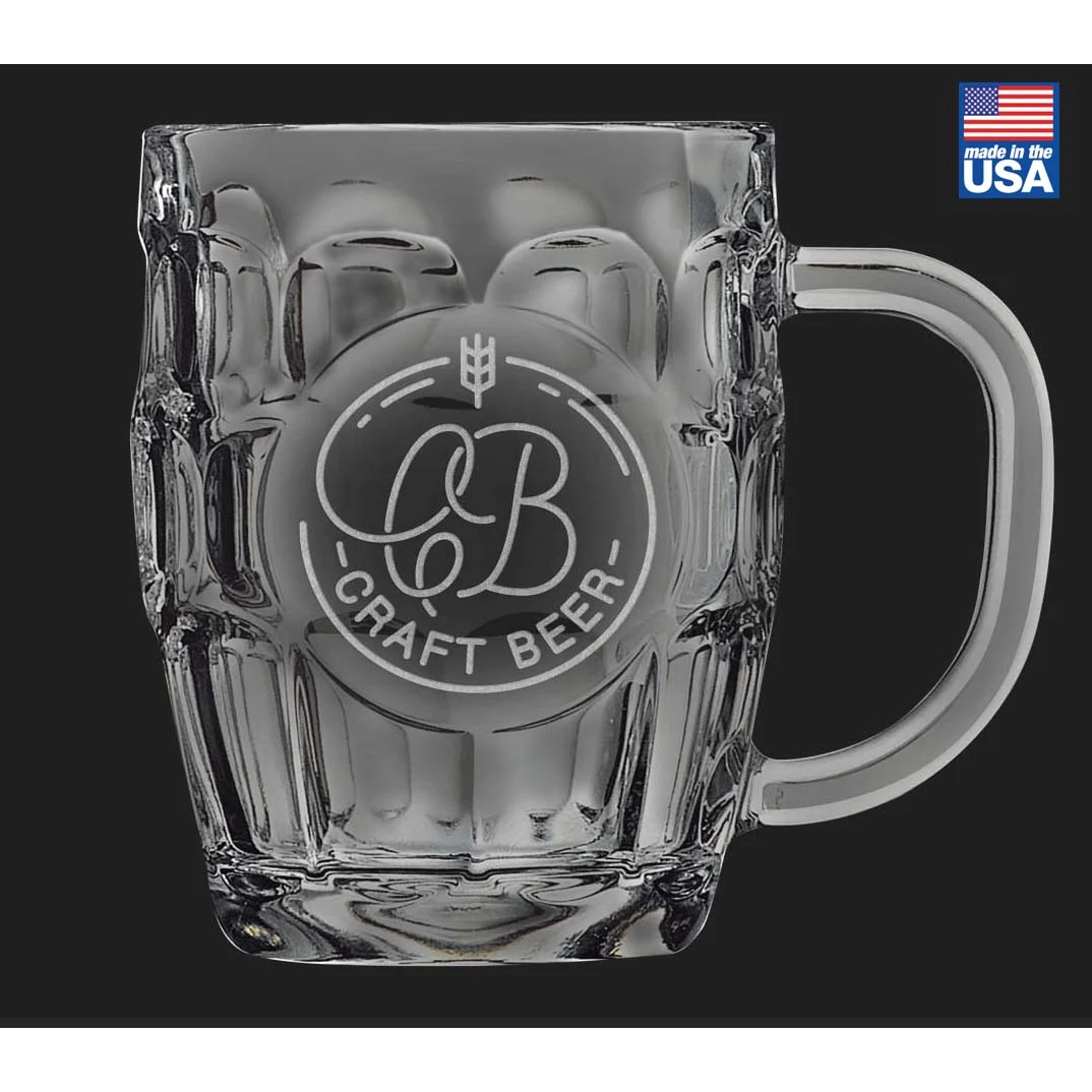 20 oz.GlassBeer Mug with Oval Engraving Area and Handle Made in USA 1