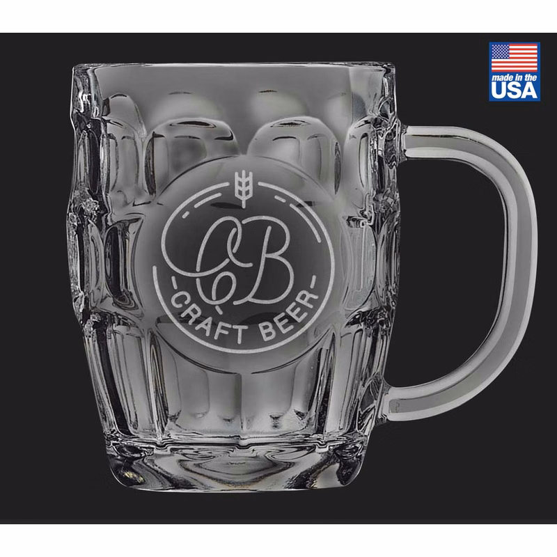 20 oz.GlassBeer Mug with Oval Engraving Area and Handle Made in USA