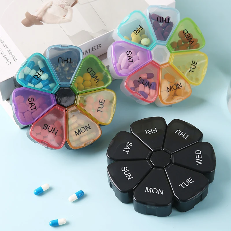 4.75in Plastic Weekly Rainbow Pill Organizer Round Case 1