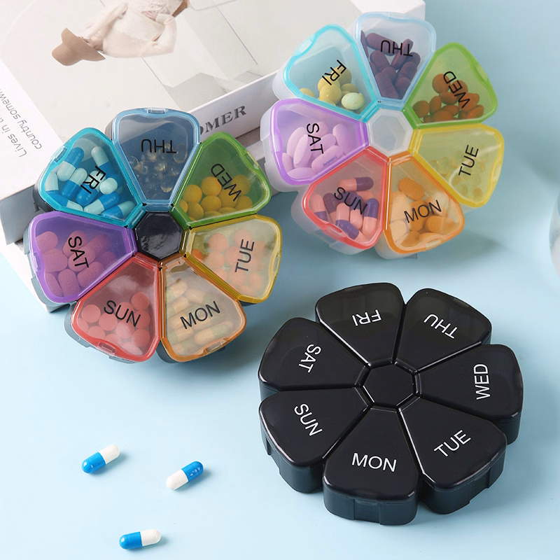 4.75in Plastic Weekly Rainbow Pill Organizer Round Case
