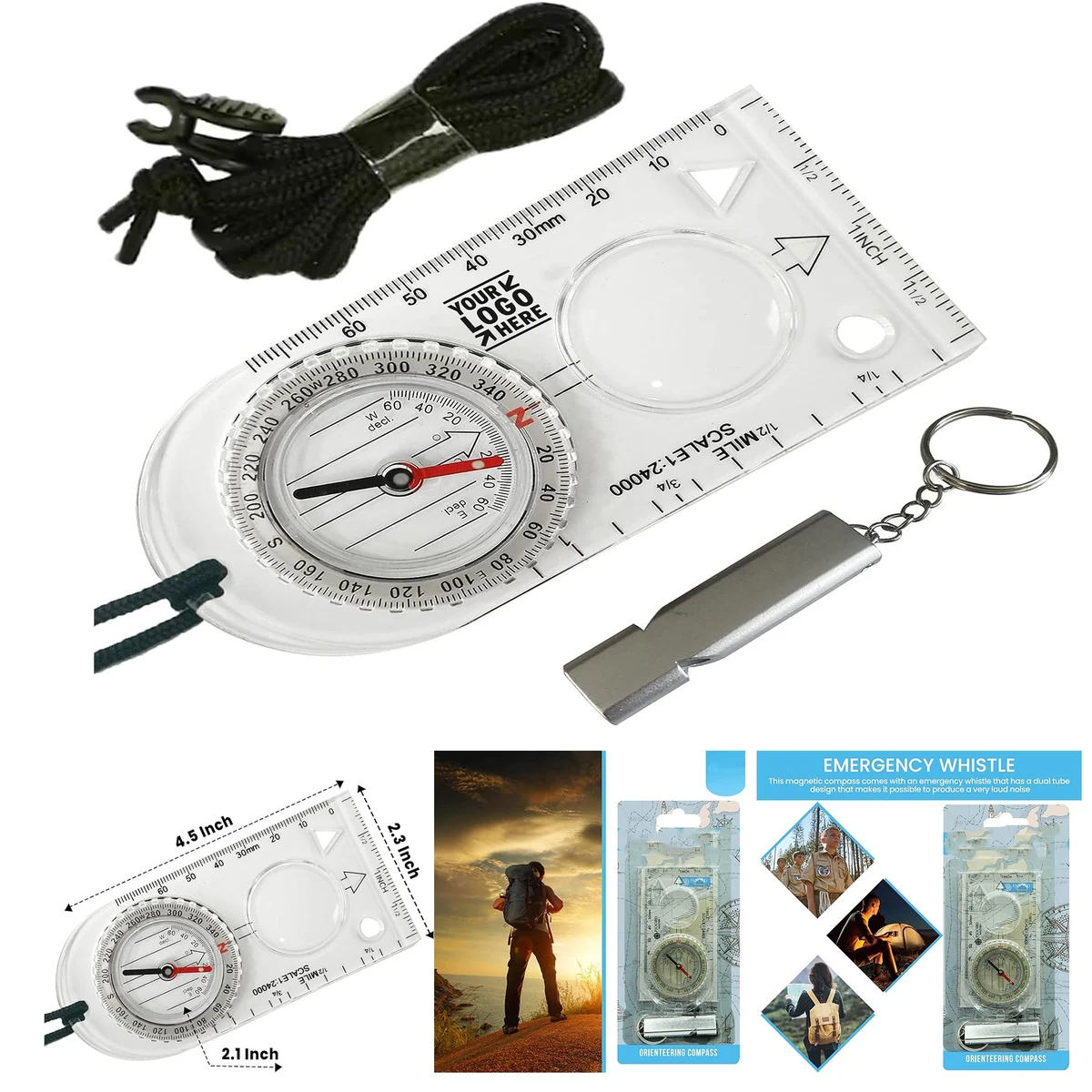 Kids Camping Luminous Hiking Magnetic Survival Orienteering Professional Compass Kit 1