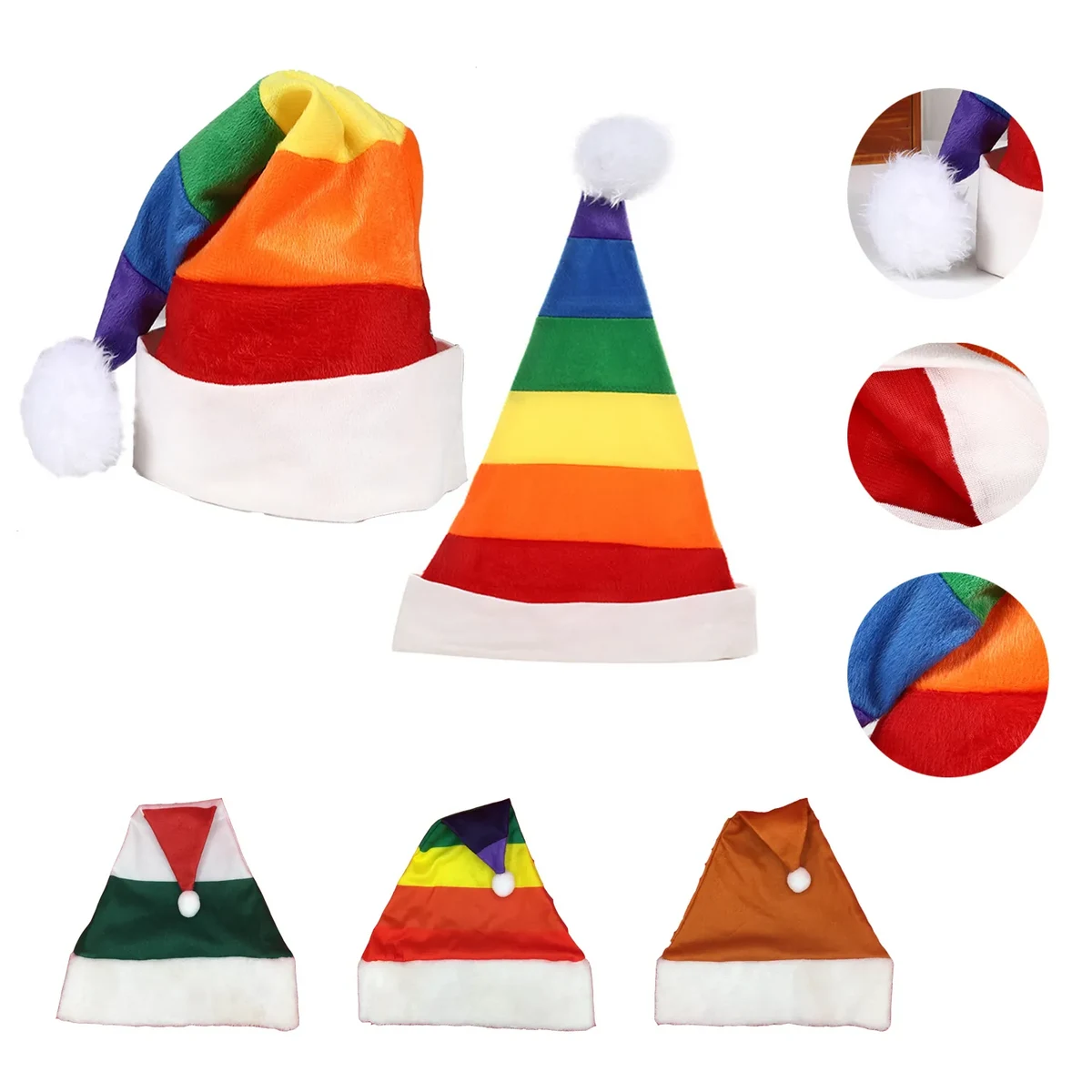 Rainbow Velvet Santa Hat w/ White Plush Trim 1