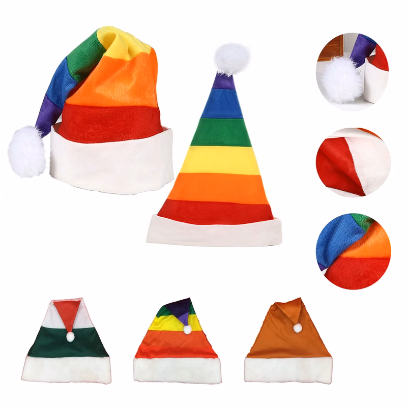 Rainbow Velvet Santa Hat w/ White Plush Trim