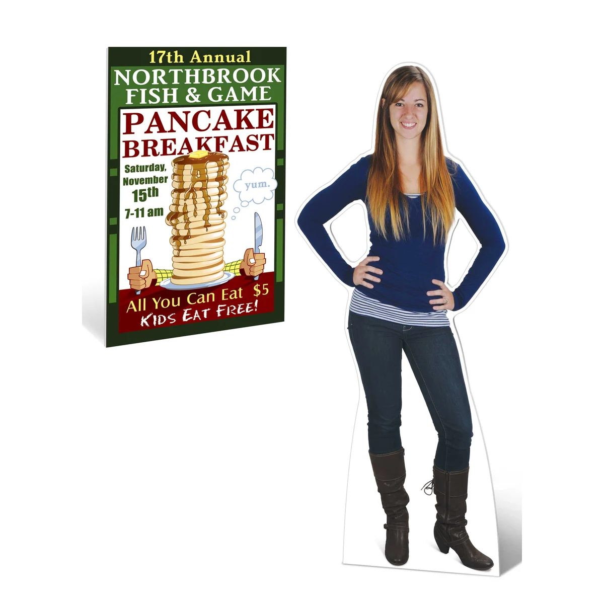 Custom Size Life Size White Corrugated Plastic Stand-Outs (3 1/2' x 6-1/2') 1