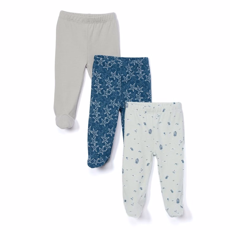 Baby Footed Pants - Blue 9 Months 3 Pack