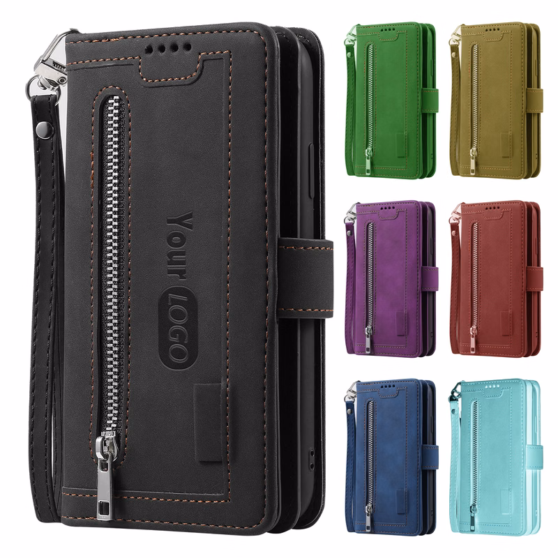 Leather Multifunctional Wallet Case With Zipper Pocket And Card Slots