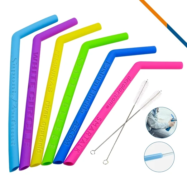 Custom Silicone Bent Straws 10 Inch — Full-Color Eco-Friendly Drinkware Promo 1